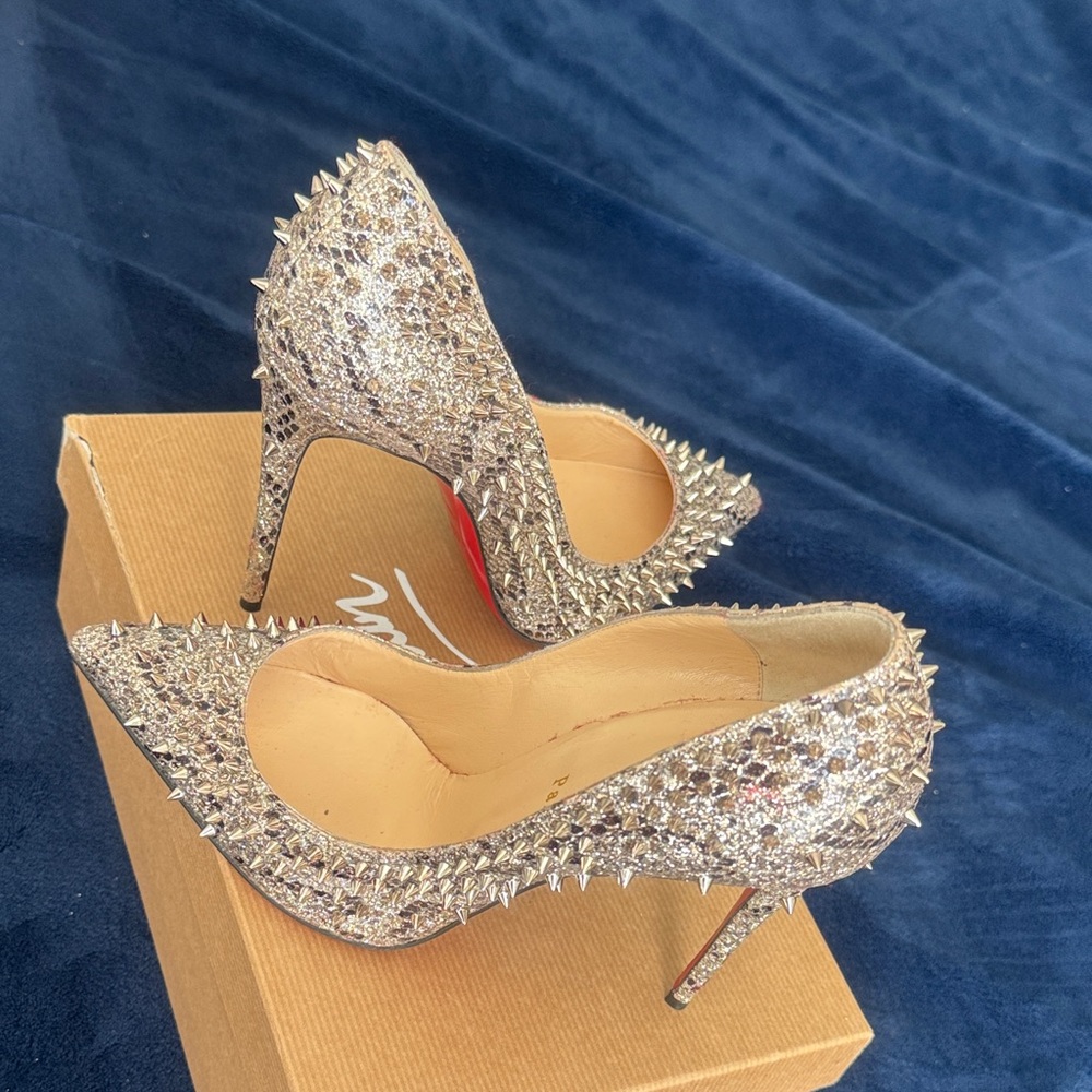 Christian Louboutin Glittering Silver Spiked Heels